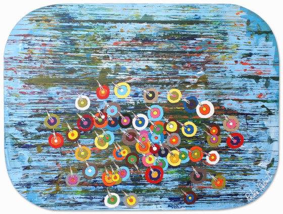 Swimmers 872 Multicolor bubbles over abstract blue sea