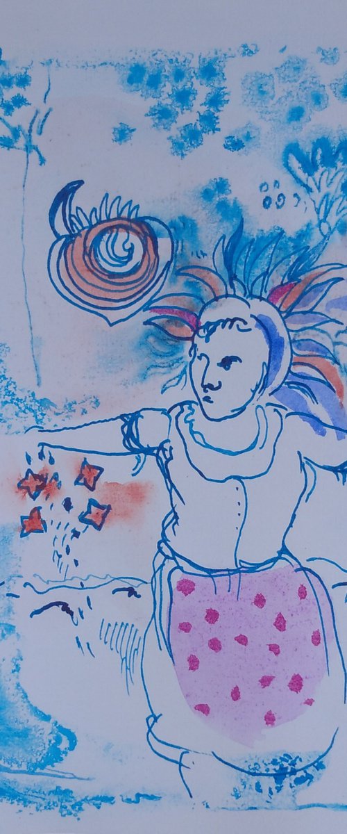Dancing queen, 15X21 cm ink drawing and painting by Aurelija Kairyte-Smolianskiene