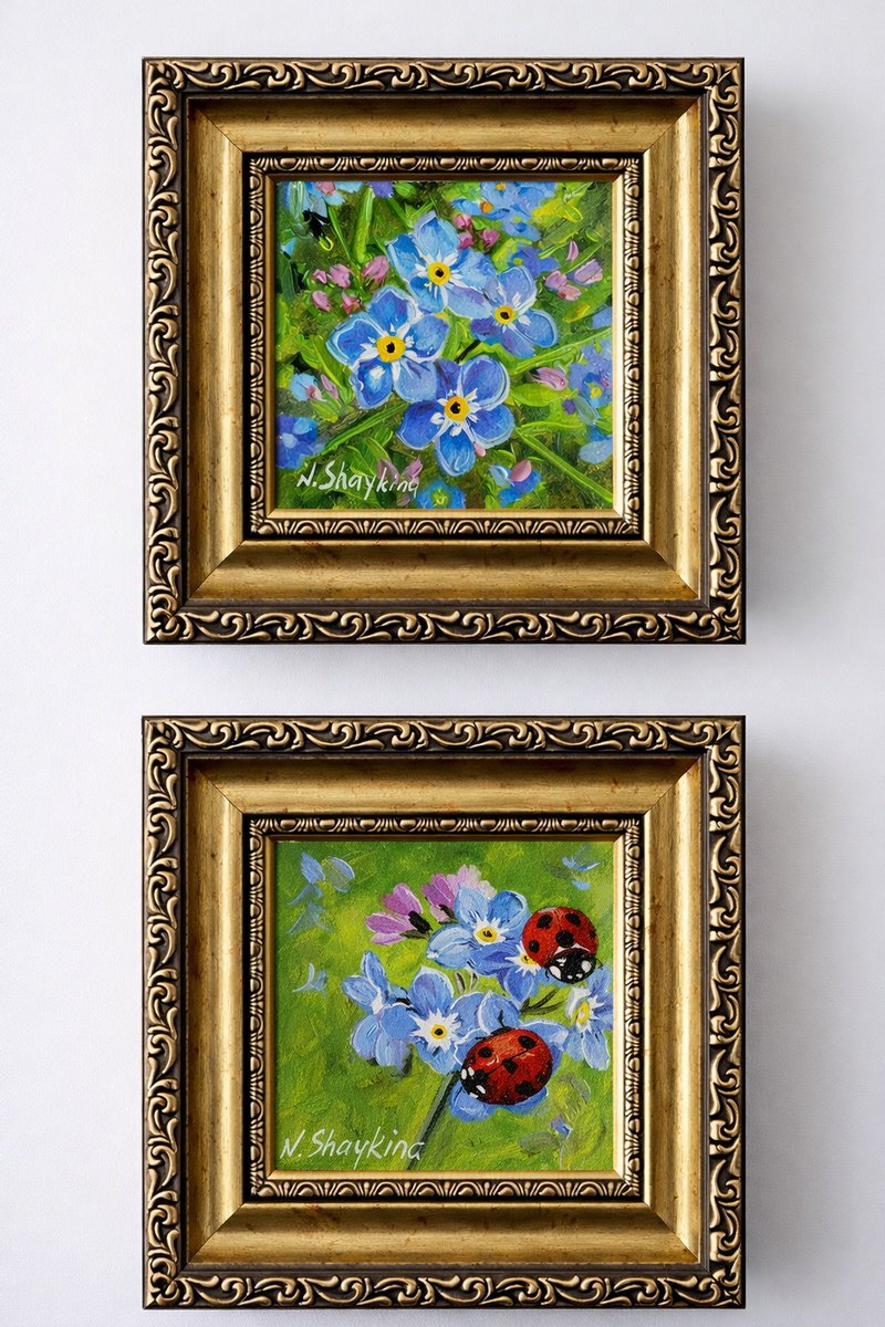Forget-Me-Nots And Ladybugs Mini Set By Natalia Shaykina, 6 X 6, Artwork For Sale On Artfinder