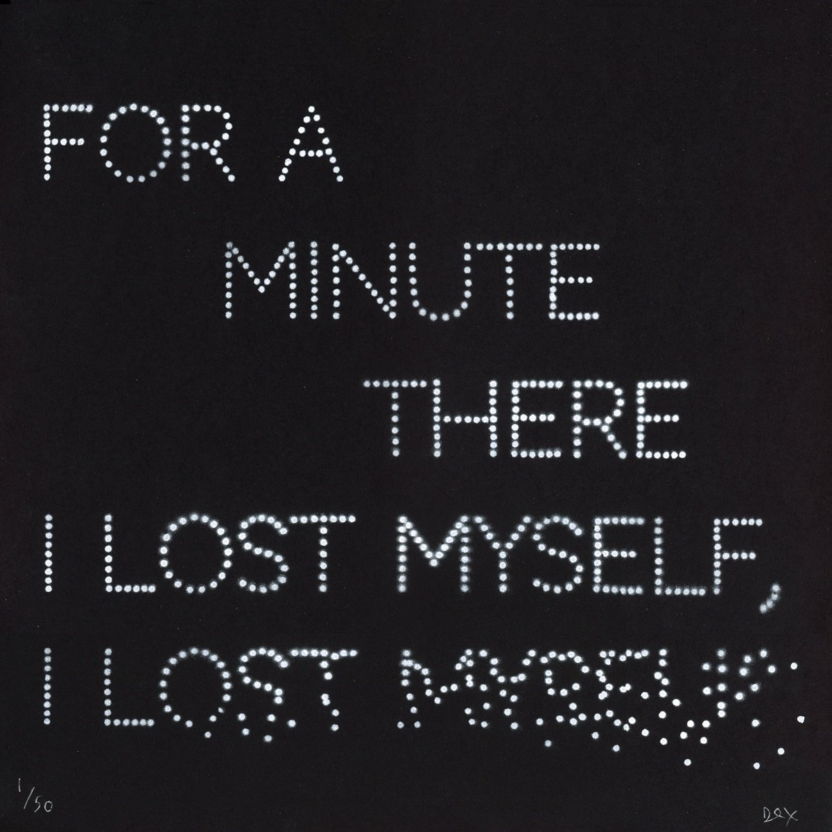 Typographic Abstract Print By Dex, 16 X 16, I Lost Myself (Stencil On Black), Original Artwork