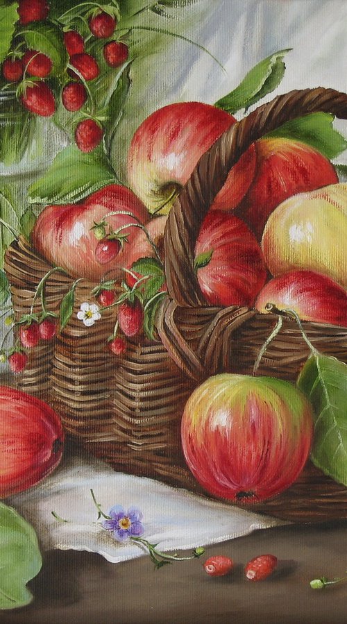Still Life with Apples in a Rustic Basket by Natalia Shaykina