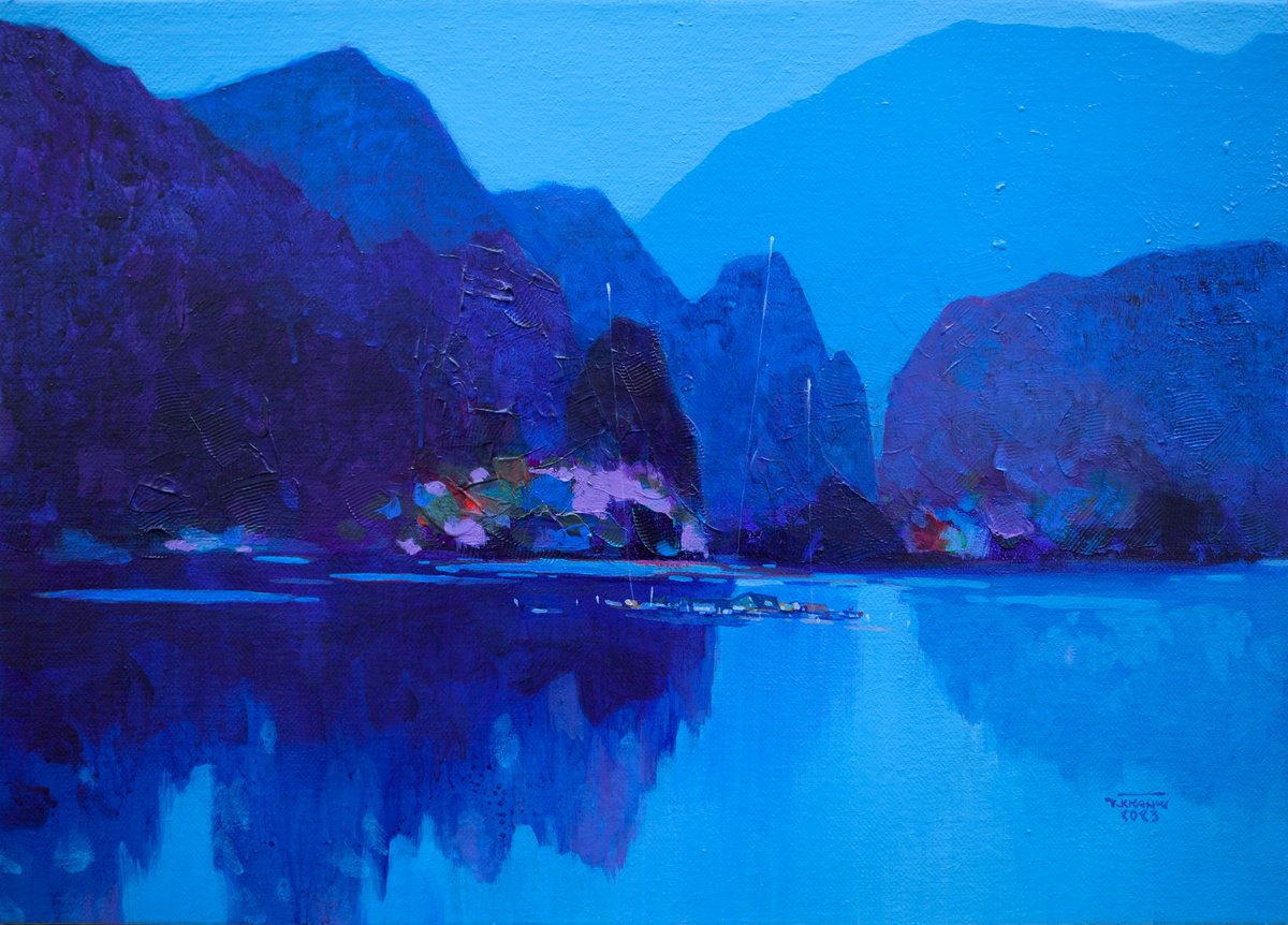 Expressive Landscape Acrylic Painting By The Khanh Bui, 28 X 20", Ha Long Bay No.67, Original Artwork