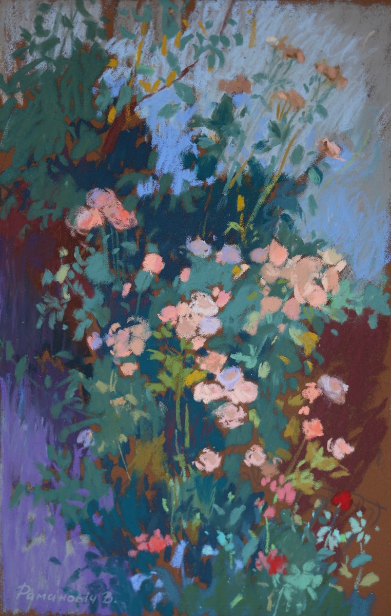 Impressionistic Pastel Drawing , Roses In Aragonese Pyrenees By Victoria Ramanovich, 14 X 18, Artwork For Sale On Artfinder