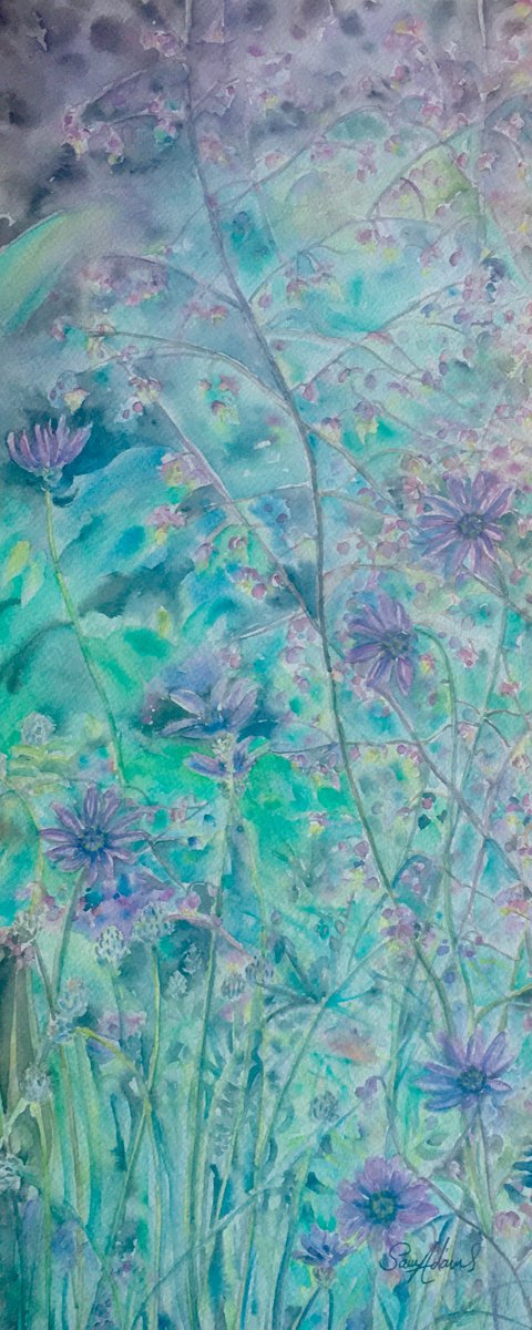 Purple daisies by Samantha Adams professional watercolorist