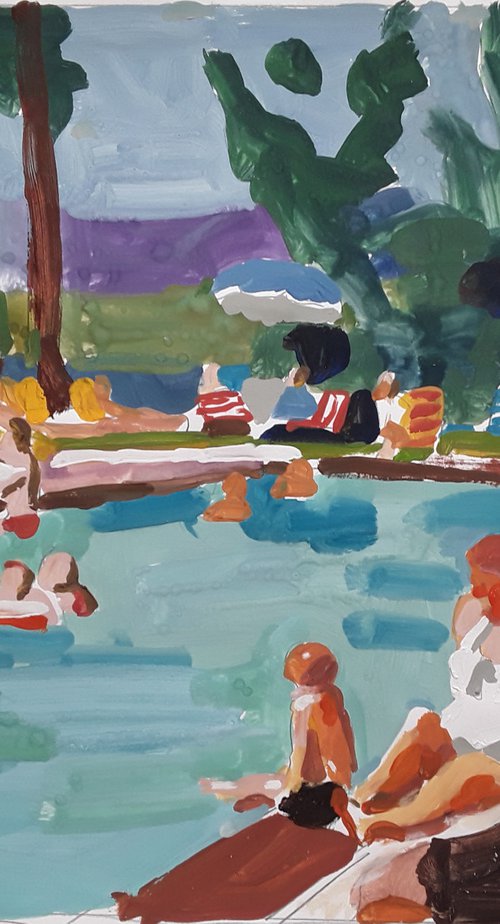 Lake scene with yellow bathing suit by Stephen Abela