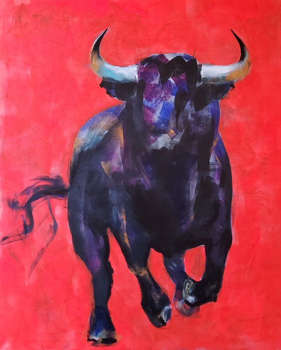 Red background bull