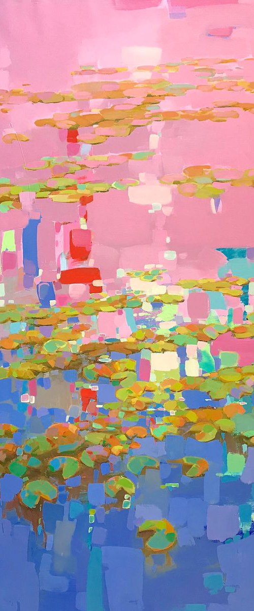 Waterlilies in Pink, Original oil Painting, Extra Large, Handmade artwork, One of a Kind by Vahe Yeremyan