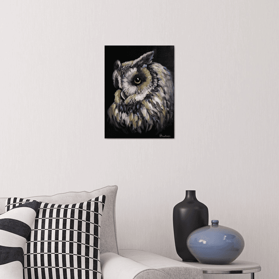 Birds Art Owl Wildlife Nature Night Bird Black & Gold Acrylic Art