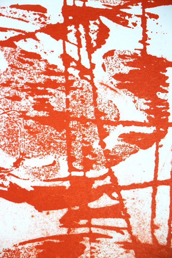 Heike Roesel "Journey orange to red" fine art plate lithograph, monotype in a series of 6 with colour variations
