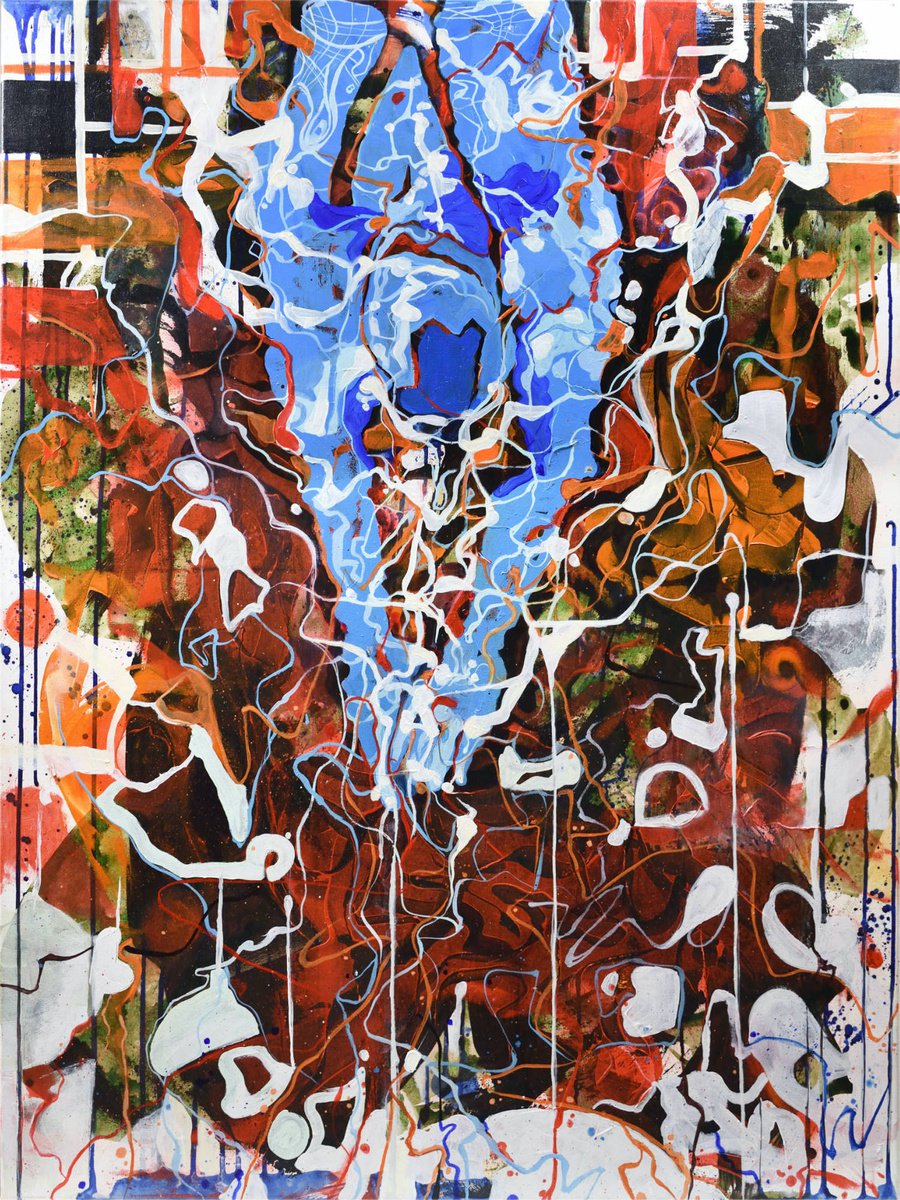 Graphic Portrait Oil Painting By Hilde Hoekstra, 35 X 47, Swimmer In Blue, Original Artwork