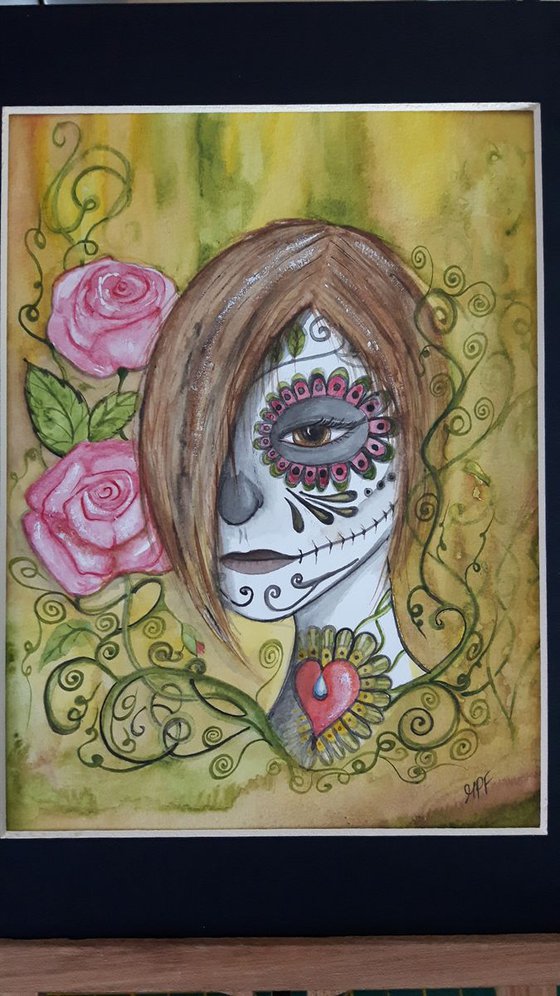 Candy Skull Girl and Roses