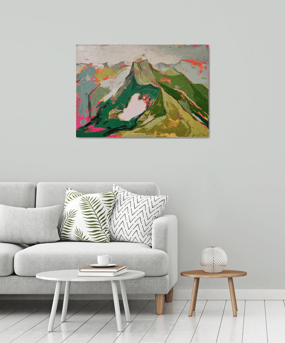 Oil painting, canvas art, stretched, "Mountains 3". Size 39,4/ 27,6 inches (100/70cm).