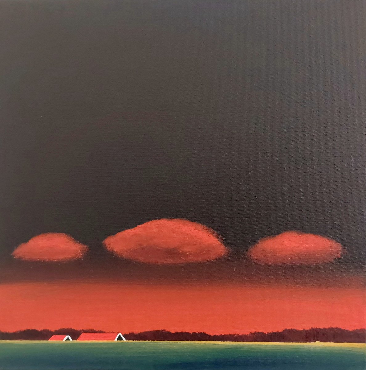 Surrealistic Landscape Acrylic Painting By Nelly Van Nieuwenhuijzen, 12 X 12", Yesterday Evening (July), Original Artwork