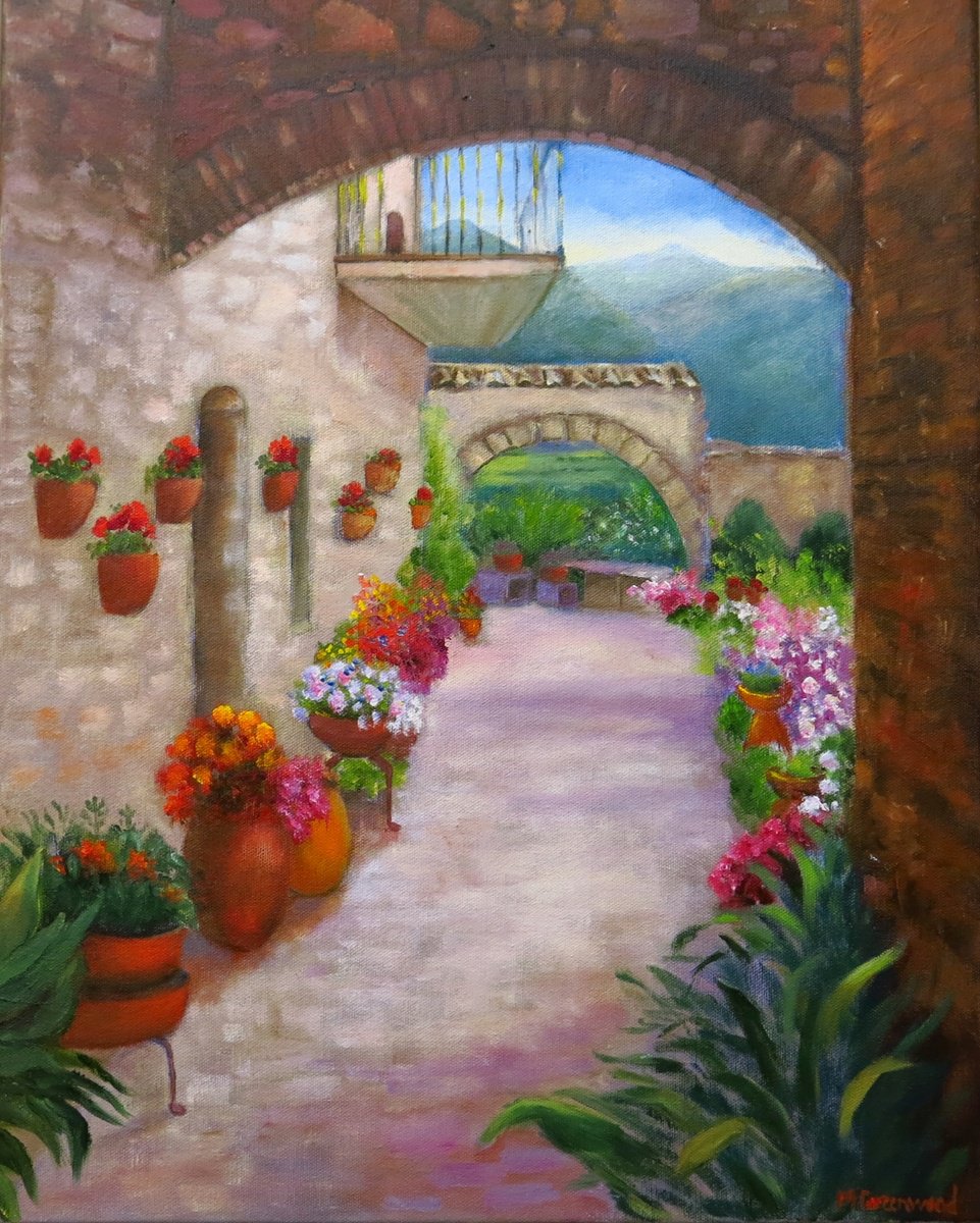 Impressionistic Landscape Oil Painting By Maureen Greenwood, 16 X 20", Spello, Italy, Original Artwork