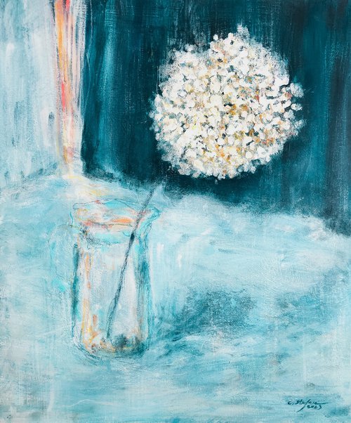 White Hydrangea in a vase by Cristina Stefan