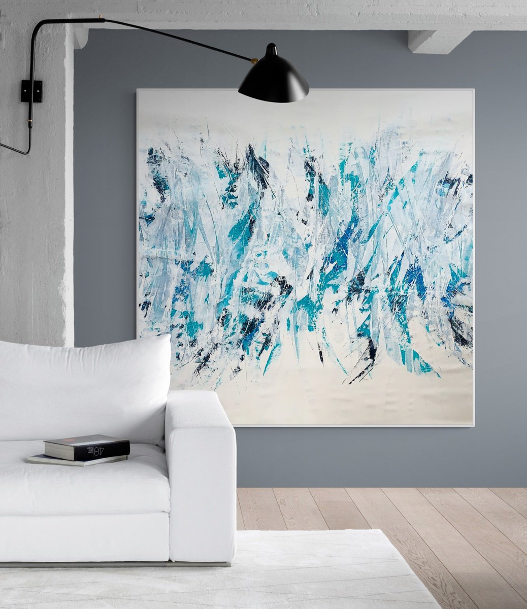 Abstract Acrylic Painting By Anita Kaufmann, 55 X 55, Beyond The Blue Sea 2124 ##, Original Artwork