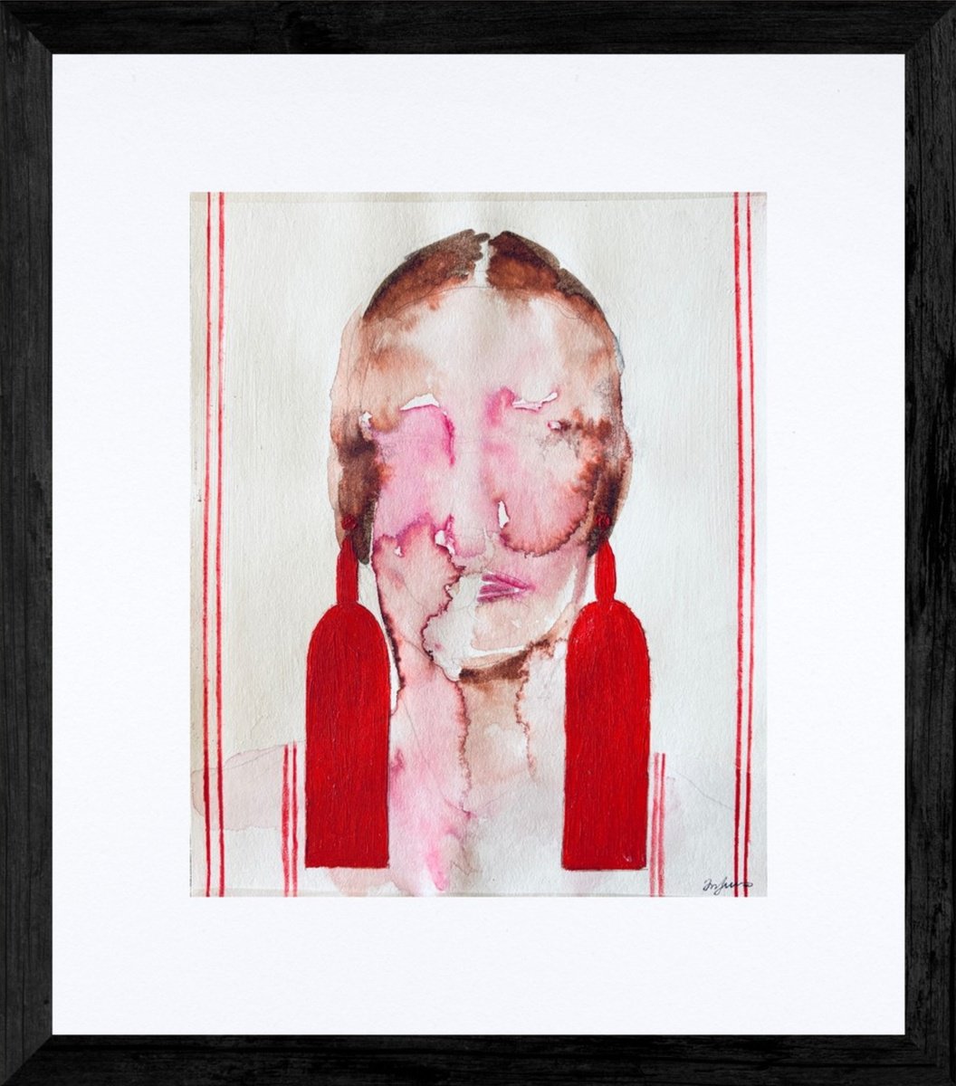 Abstract Portrait Acrylic Painting By Gela Mikava, 14 X 16, The Bijouterie Series, Original Artwork