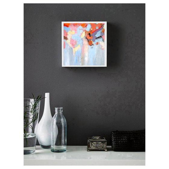 Abstract N 2, Abstract Painting Small Original Art Blue Pink Orange Artwork Multicolor Geometric Wall Art 10 by 10