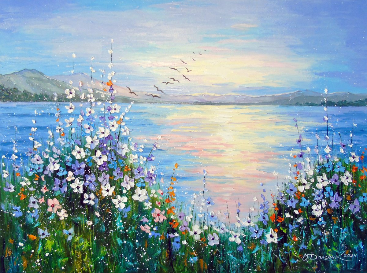 Impressionistic Landscape Oil Painting By Olha Darchuk, 31 X 24", Tenderness Of Nature, Original Artwork