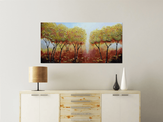 Landscape Painting, Autumn, Fall Tree Painting, Textured Forest Painting