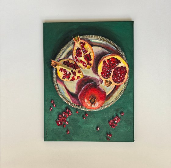 Pomegranates on metal tray