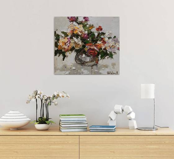 Roses in a vase  Still life painting- Original impasto oil painting