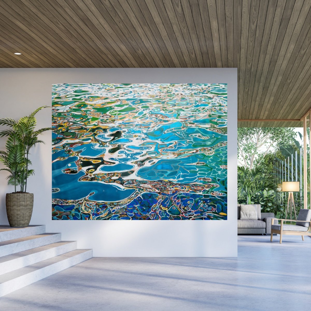 Abstract Landscape Acrylic Painting By Alexandra Djokic, 83 X 63, Water Reflection Xxxl, Original Artwork