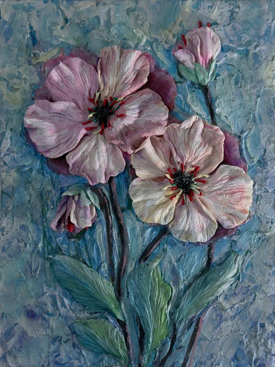 Blush Awakening Sculptural Floral Relief