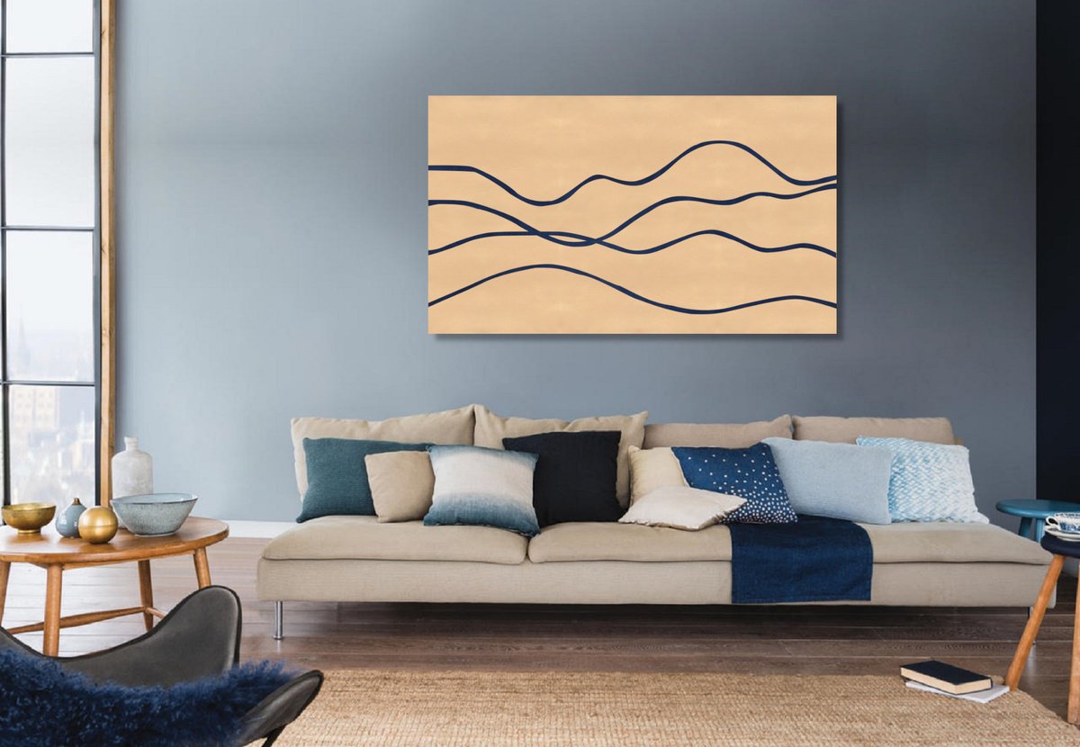 Abstract Landscape Acrylic Painting By Marina Krylova, 43 X 24", Minimalistic Landscape #15, Original Artwork