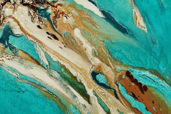 Teal Coast 240cm x 100cm Teal Oxide Textured Abstract Art