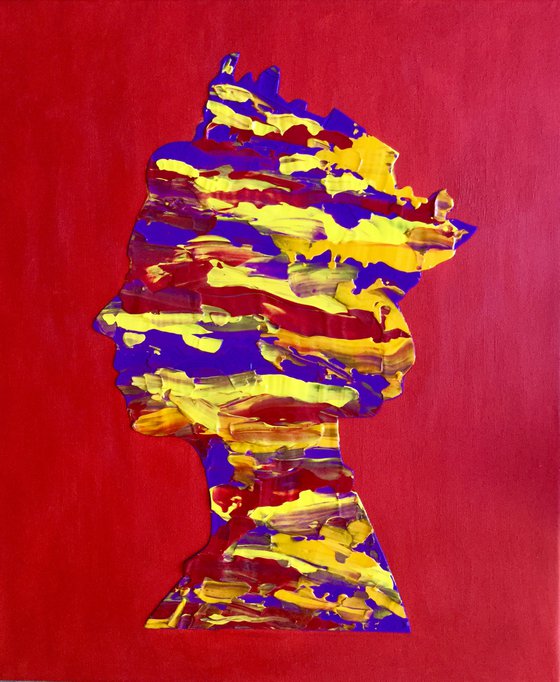 Queen #43 on red  PAINTING INSPIRED BY QUEEN ELIZABETH PORTRAIT