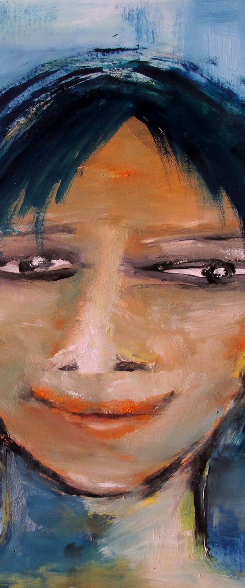 Female Face, oil on cardboard, 20 x 30 cm, framed by Ingrid Knaus