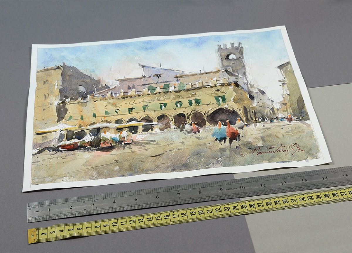 Ascolli Piceno Watercolor Landscape Art by Marin Victor