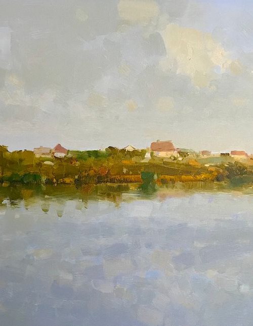 lake View, Landscape oil painting, Handmade artwork by Vahe Yeremyan