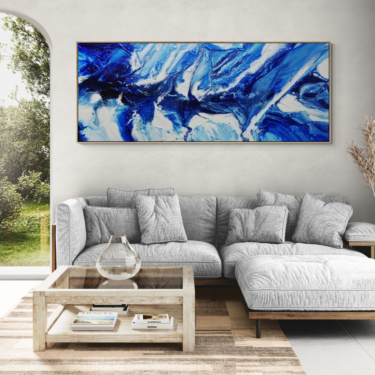 Abstract Acrylic Painting By Franko, 79 X 31, Ultra Blue, Original Artwork