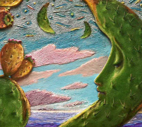 - CACTUS MOONS - ( 3D effect, ready to hang )