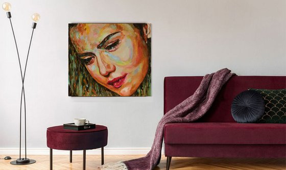 PRETTY FACE - Female portrait, original oil painting, face, render look, eyes, love, angel, lover, lips mother,  impressionism, interior art home decor, gift