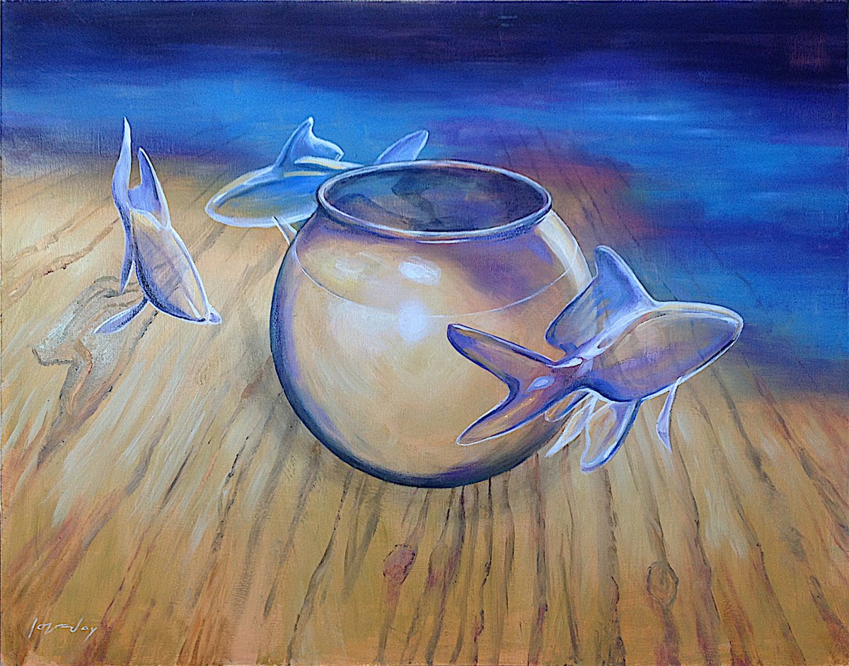 Surrealistic Oil Painting , Goldfish Xlv By Daniel Loveday, 30 X 24, Artwork For Sale On Artfinder
