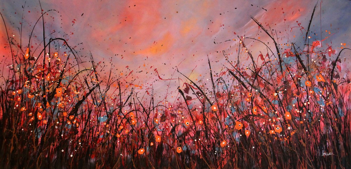 Expressive Botanical Acrylic Painting By Cecilia Frigati, 78 X 39, A New Start, Original Artwork