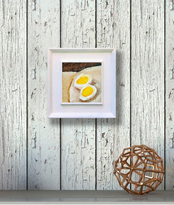 Egg Painting Food Original Art Tiny Kitchen Artwork Impasto Wall Art