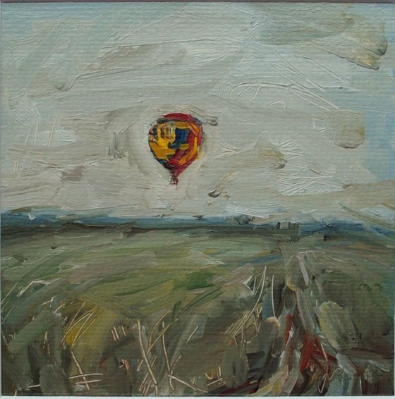 Balloon flight. Mounted Oil Painting.