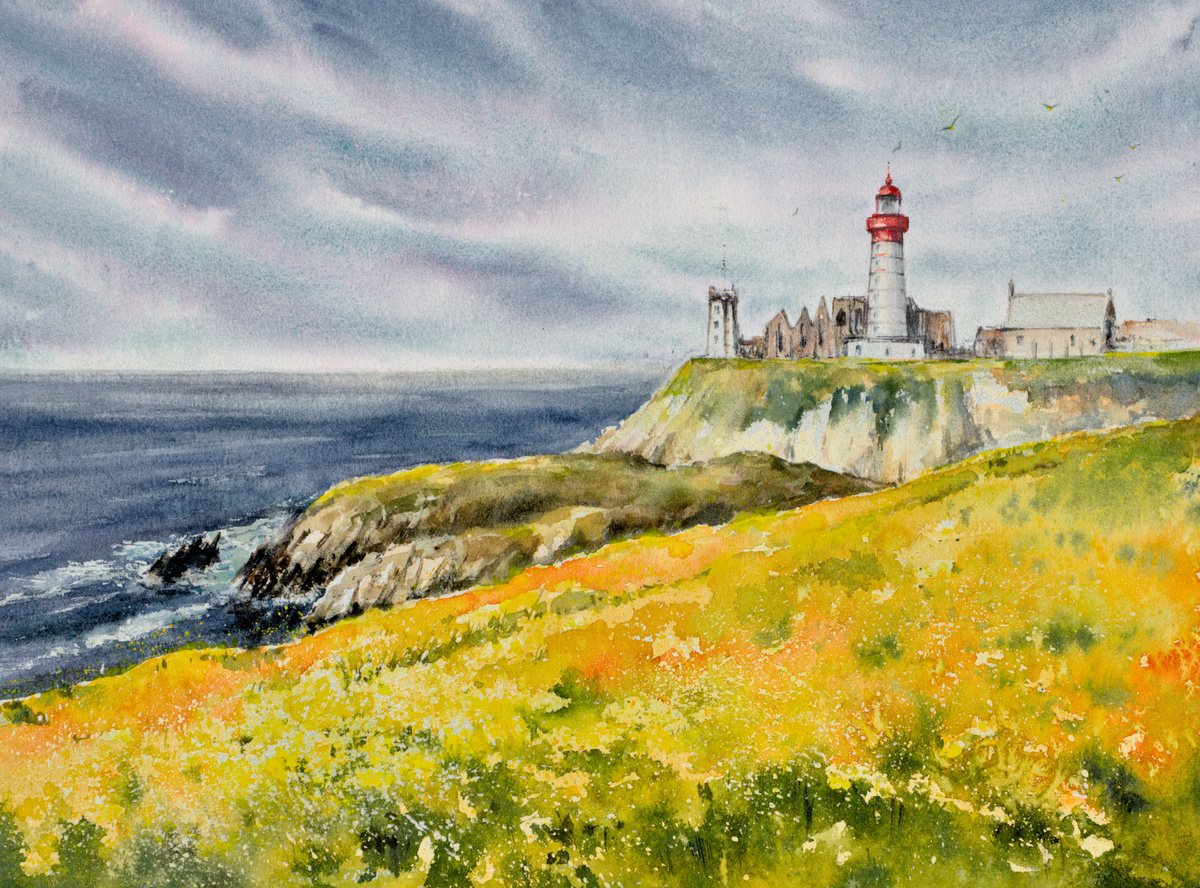 Impressionistic Landscape Watercolour By Eve Mazur, 16 X 12, Pointe St-Mathieu, Original Artwork