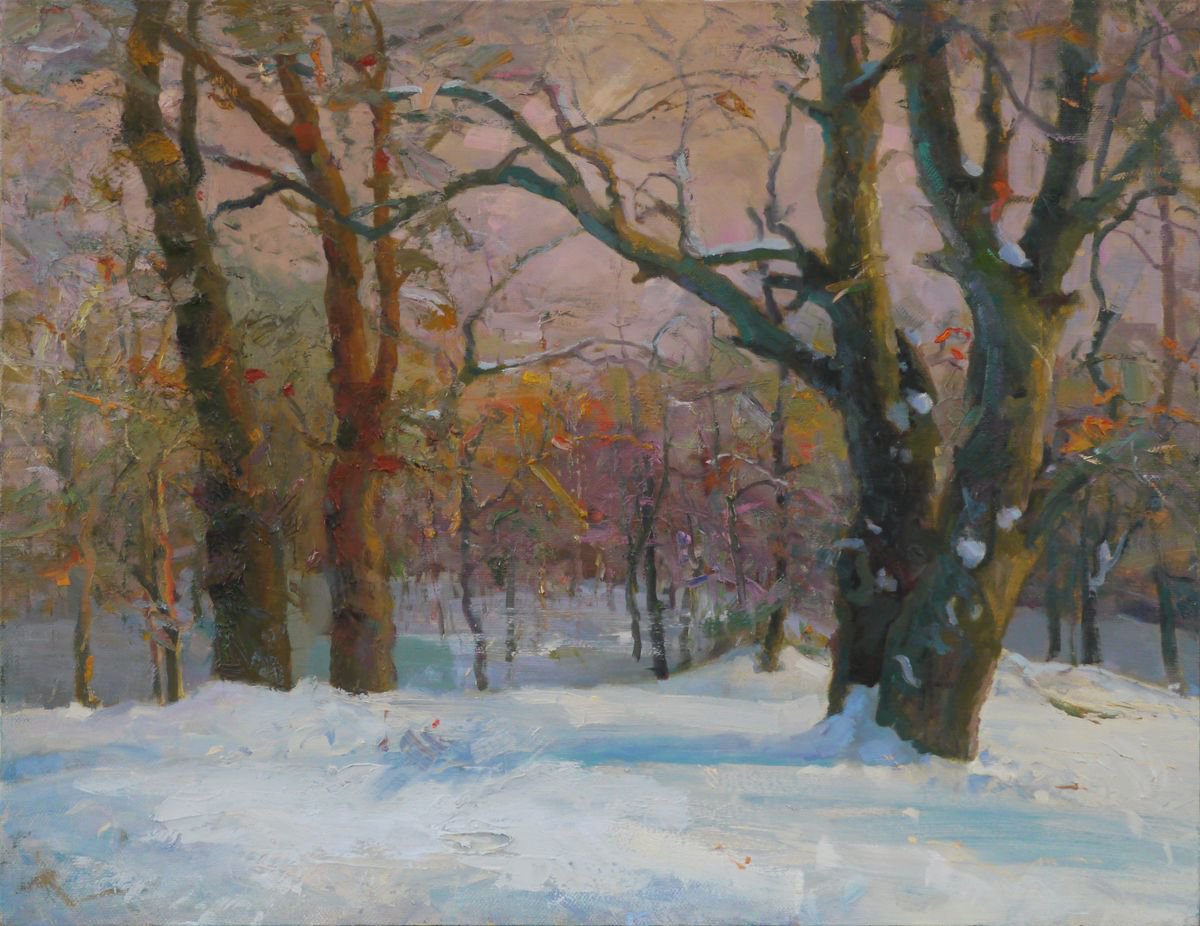 Photorealistic Oil Painting , Winter In The Wood By Victor Onyshchenko, 35 X 28, Artwork For Sale On Artfinder