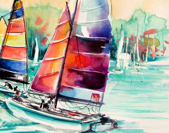 Wibrant sailboats on water