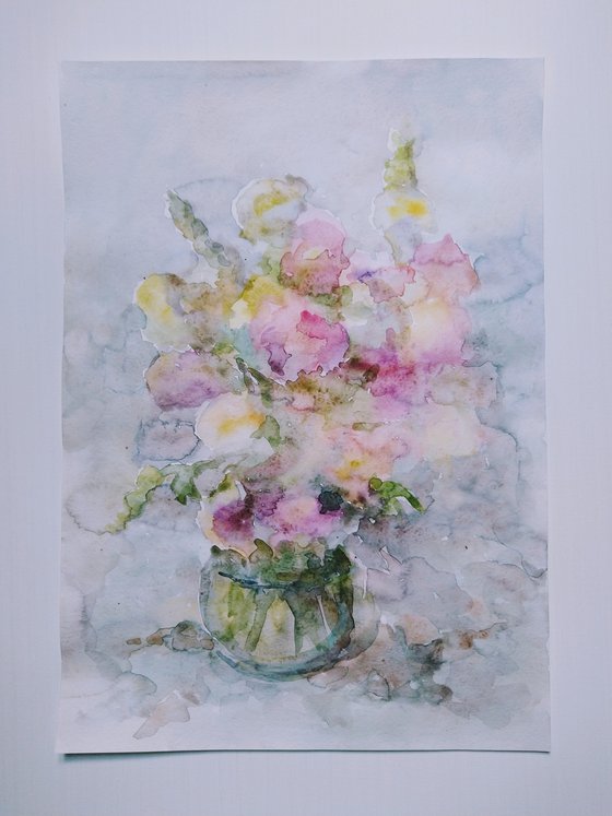 Abstract bouquet. Original watercolour painting.