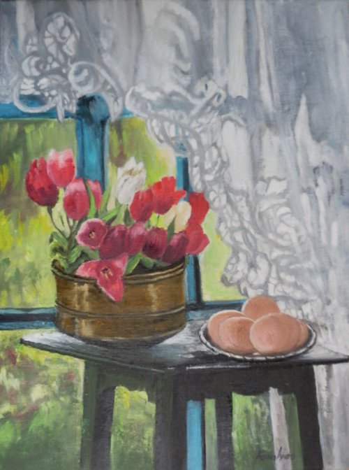 Still life with tulips by Maria Karalyos