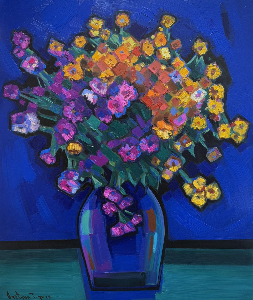 Expressive Still Life Oil Painting By Tigran Avetyan, 20 X 24", Flowers, Original Artwork