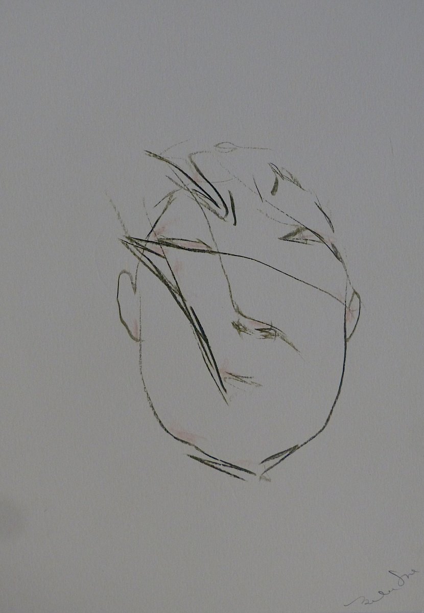 Expressive Portrait Pencil Drawing By Frederic Belaubre, 8 X 11, The Electric Face 6, Original Artwork