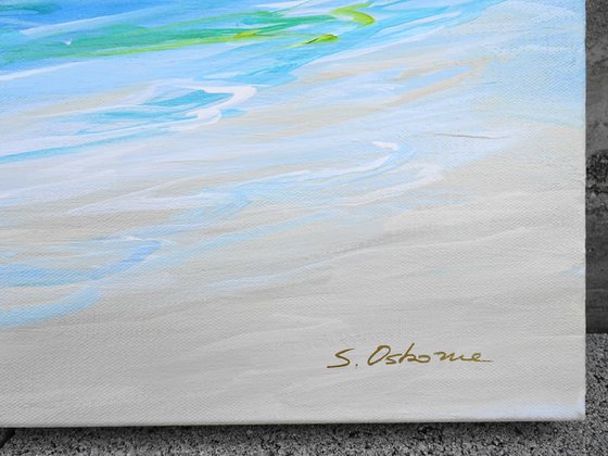 Abstract Seascape Coastal Painting. Sailboats, Beach, Ocean, Sea Waves, Sailing Yachts (2021). Coastal Decor Art.