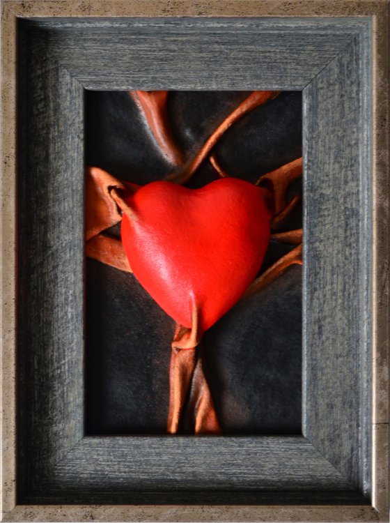 Lovers Heart 29 - Original Framed Leather Sculpture Painting Perfect for Gift